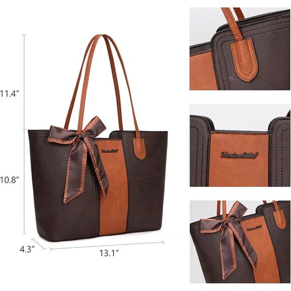 Women Orange Coffee Imported Vegan Leather Top Handle Polyester Lining Tote Bag - Picture 4 of 4